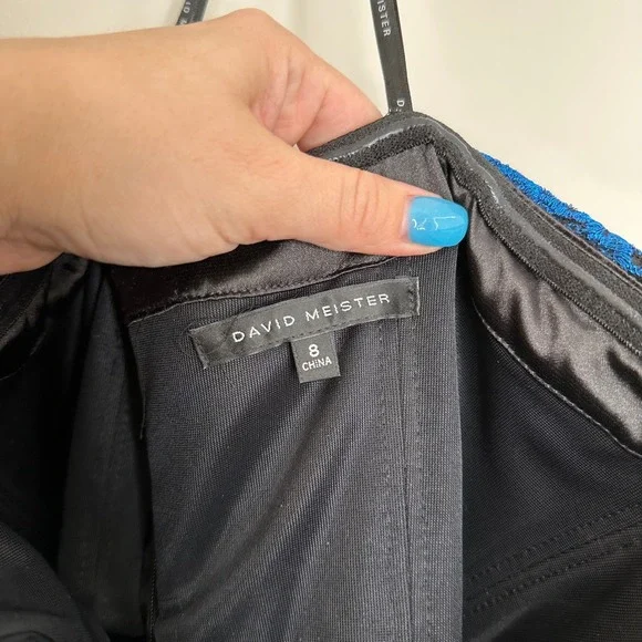 David Meister Women's Strapless Floral Lace Cobalt Blue Black Ballgown Dress‎ 8 - Picture 8 of 10